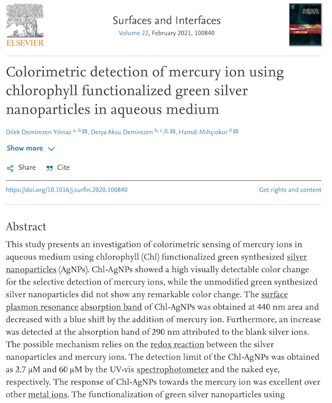 Colorimetric detection of mercury ion using chlorophyll functionalized green silver nanoparticles in aqueous medium